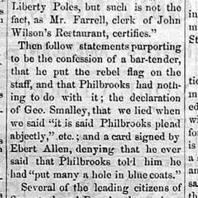 cr1870080603AnotherMurderUpdate.jpg: Follow up article defending the reputation of Walter Philbrooks who may have smeared by anti-Southern sentiment after the American Civil War 1861–65
