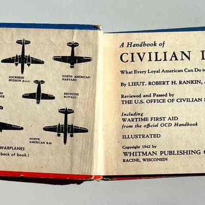 Inside front cover with plane spotter end paper illustrations and table of contents