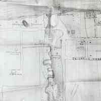          Pier Cove map, large format photocopy; showing locations of Curtis, Studley, Johnson properties, Ussian's man's house, barnk bridge, mill, pumping station, pier, warehouse, Julia house, Doll house, our house, garden, creek, Saugatuck Road.
   