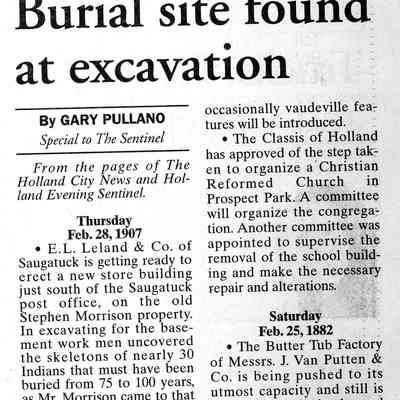 IndianBurialSite.jpg: Newspaper clipping recounting another burial accidentally disinterred in 1907.