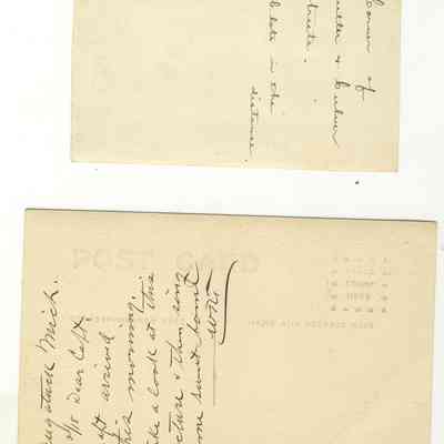 EDG-0010Snow-1918-back.JPG 325KB: Top card - "Corner of Butler and Culver Streets. Job lots in the distance."
Bottom card - "Saugatuck Mich. 1/22/18 Dear Capt. Draft arrived this morning. Take a look at this picture and then sing home sweet home W?? or ru??"