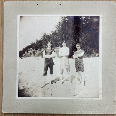 Written on back "Harry M Bird, Stephen Francis, James M. Brown July 5, 1897 at a ??? at the lake shore."