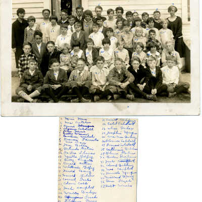 Douglas school class ca 1925.jpg 6.8MB: marked as from Vanoss collection - 1. Mary Hans (teacher)