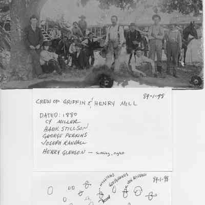 89-1-98 crew of Griffin & henry Mill.jpg 5.3B: Cy Miller, Hank Stillson, George Perkins, Joseph Randall, Henry Gleason. Dated 1880