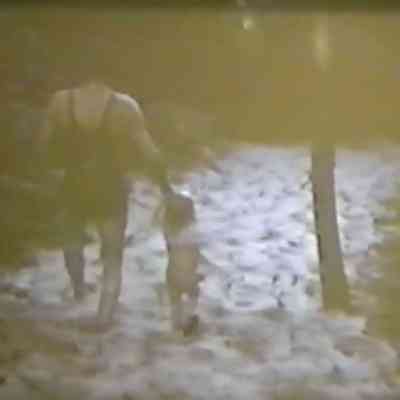 Man and child desending a dune