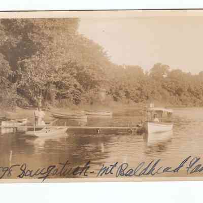 HH-MtBaldheadLanding-1898.jpg 1.8MB: 1898 Saugatuck Mt. Baldhead Landing with canopied launch
