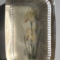 Iris watercolor in glass paperweight