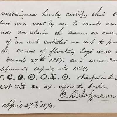 an example of the sorts of marks used to lay claim to logs.: See 2019.35.191 for more information