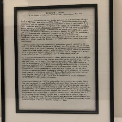See above under “context” for complete transcription of this framed description and history of the schooner E.J. McVea