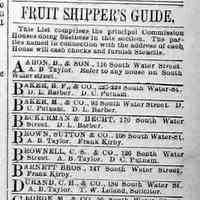          Commerical Record June 17 1887 page 1; Fruit Shipper's Guide - A.B. Taylor, D.L. Barber, D.C. Putnam, Frank Kirby, T.W. Leland, D. Updyke, J.G. Lamoreux, H.A. McDonald,
   