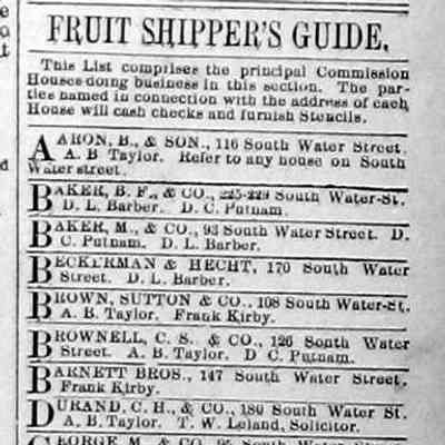 Commerical Record June 17 1887 page 1: Fruit Shipper's Guide - A.B. Taylor, D.L. Barber, D.C. Putnam, Frank Kirby, T.W. Leland, D. Updyke, J.G. Lamoreux, H.A. McDonald,