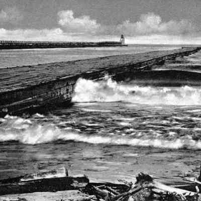 Old Harbor Piers with light and catwalk 1890s