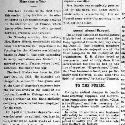 cr1918062001FresheFirstWWIDeath.jpg 153KB: Account from the June 20, 1918 Commercial Record
