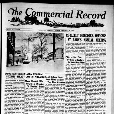 Commerical Record, Jan. 19, 1962 coverage of snow