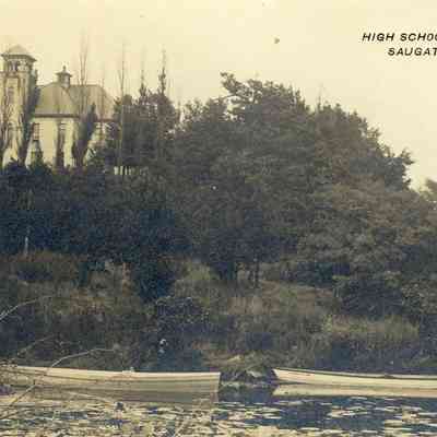 CWPC-0088HighSchool.JPG 310KB: High school on Allegan hill with two rowboats inforeground