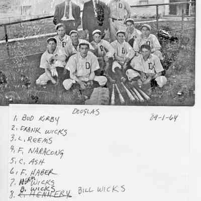 NamesBaseball1918.jpg 1.4MB - located in box 31, envelope 89-1-64: players listed as L. Reems, F. Naralong (Naracong), C. Ash, F. Haber, Herm Wicks, Bill Wicks, C. Hennery