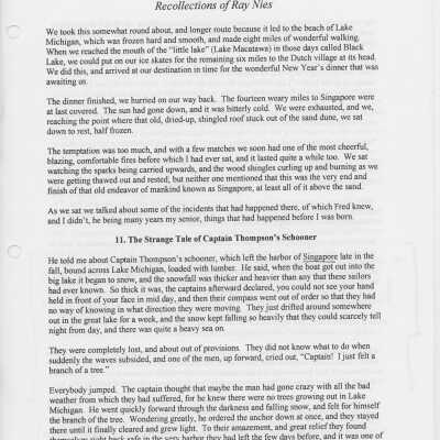 Ray Nies, the son of Jan (or John) Nies who had returned from the Civil War to begin a hardware store in Saugatuck, later wrote his memories of Saugatuck and Singapore in the late 1800s: part 3 of 4