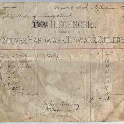 L. Invoice from H. Schnobel Hardware to Village of Saugatuck for nails and spikes.