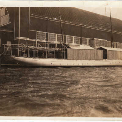 Parrish Yacht ca 1930: The November 22, Commercial Record contained a paragraph:
"The steam yacht, Theo, owned by Frank Parrish, is in the harbor being laid up for the winter. All the upper works of the boat are being housed in so the winter storms will not affect the fine finish, and the work is being done by local men. It is fortunate to have this work come to Saugatuck at a time when so many of our people are idle and as our harbor is a good one for winter storage it is hoped that this boat’s stay here will be the fore runner of many more to come."
