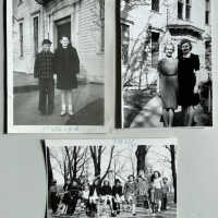          1946; Kay (age 10) and Bud (age 8) Schreckengust 1946, 1946 teachers [Marie] Walker (left) and June [or Marian] Bishop (right), Douglas School Playground 1946
   