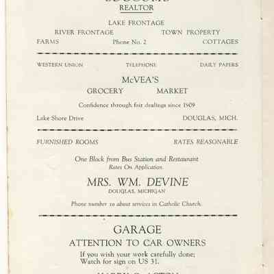 BB-DouglasBrochure-06.JPG 447KB: Edgcomb realtor, McVea's grocery, Mrs. William Devine, Harry C. Acton garage