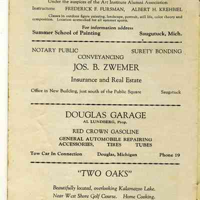 BB-DouglasBrochure-08.JPG 875KB: Summer school of painting Frederick F. Fursman, Albert H. Krehbiel, Joseph B. Zwemer, Al Lundberg Douglas Garage, Two Oaks Mrs. B.M. Tisdale