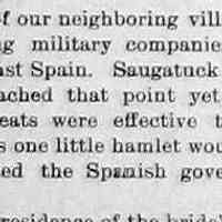          cr1898030401LocalReactionWarAgainstSpain.jpg; The 1898 Spanish-American War was a war between Spain and the US in the Caribbean and the Philippines in 1898. American public opinion having been aroused by sensational newspaper reports Spanish atrocities in Cuba and the destruction of the warship Maine in Santiago harbor, the US declared war and successfully invaded Cuba, Puerto Rico, and the Philippines, all of which Spain gave up by the Treaty of Paris (1898).
   