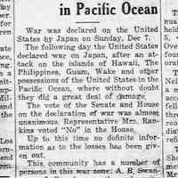          cr1941121201JapanAttacks-WarDeclared.jpg; A. B. Swanson, of Douglas at Pearl Harbor; Jack Timm on board the battleship Oklahoma; Mrs. Agnes Ruley Miller and daughter Betty; Mr. and Mrs. Charlie Clapp.
   