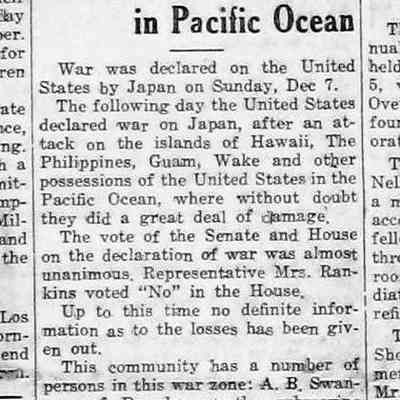 cr1941121201JapanAttacks-WarDeclared.jpg: A. B. Swanson, of Douglas at Pearl Harbor; Jack Timm on board the battleship Oklahoma; Mrs. Agnes Ruley Miller and daughter Betty; Mr. and Mrs. Charlie Clapp.