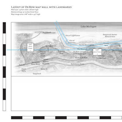 curved wall map with three slide shows plan by S. Winthers