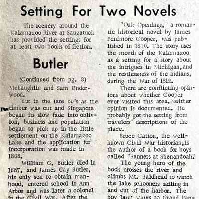 Butler Opens Wilderness part 2, Setting For Two Novels: Mentions James Gay Butler, "Oak Openings" by James Fenimore Cooper 1870 and "Banners at Shenandoah" by Bruce Catton,
