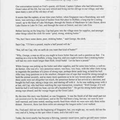 Ray Nies, the son of Jan (or John) Nies who had returned from the Civil War to begin a hardware store in Saugatuck, later wrote his memories of Saugatuck and Singapore in the late 1800s: part 4 of 4
