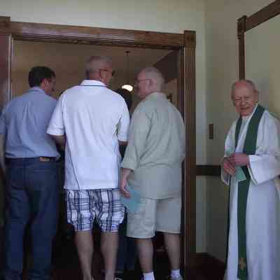 © The Holland Sentinel June 26, 2013: The Rev. Ronald Scheible welcomes graduates of the St. Augustine Seminary High School to a reunion Mass on Saturday, Aug., 11, at the Chapel at Shore Acres across from the Felt Mansion in Laketown Township. Scheible taught at the school from 1957-1968. Jim Hayden/Sentinel staff