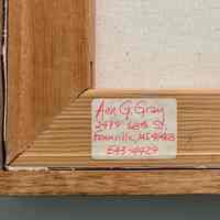          Ann G. Gray, 2479 68th St., Fennville, MI 49408 543-4429; label on back of stretchers
   