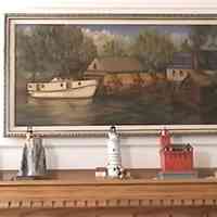          Louise Crawford painting of George and sons Jim and Jack Sewers' fishing tug at the Lake Street docks.; see 2020.35.05
   