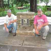          Sep11-2010Installation1.JPG 1.4MB; Plaque installed on drinking fountain. The store is Mrs. Heath installed the fountain so her husband Doc would not be tempted to stop at a bar to quench his thirst when he was walking home from the real estate office.
   