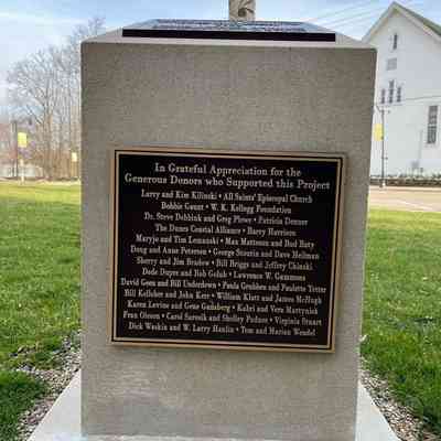 The marker that accompanies the Seven Grandfathers sculpture, side, March 25, 2024: In Grateful Appreciation for the Generous Donors who Supported this Project
Larry and Kim Kilinski • All Saints' Episcopal Church
Bobbie Gaunt • W. K. Kellogg Foundation
Dr. Steve Debbink and Greg Plowe • Patricia Denner
The Dunes Coastal Alliance • Barry Harrison
Maryjo and Tim Lemanski • Max Matteson and Bud Baty Doug and Anne Petersen • George Stoutin and Dave Heilman
Sherry and Jim Bradow • Bill Briggs and Jeffrey Chinski Dede Dupre and Rob Golub • Lawrence W. Gammons
David Geen and Bill Underdown • Paula Grubben and Paulette Yetter Bill Kelleher and John Kerr • William Klatt and James McHugh
Karen Levine and Gene Gunsberg • Kabri and Vera Martyniek Fran Oleson • Carol Sarosik and Shelley Padnos • Virginia Stuart Dick Waskin and W. Larry Hanlin • Tom and Marian Wendel