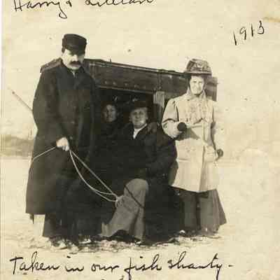 ice fishing shanty Kalamazoo lake 1913: Minnie McMan Harry & Lillian