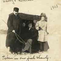          ice fishing shanty Kalamazoo lake 1913; Minnie McMan Harry & Lillian
   