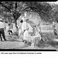          sim art students B.jpg 939KB; JOS [Jack O. Sheridan]: Kit Lanes says this is Frederick Fursman in center. Therefore, this is likely Ox-Bow/Summer School of Painting plein air class.
   