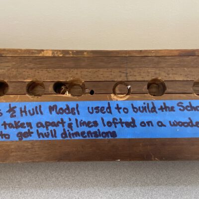 Architects half hall model used to build the schooner EJ  McVea.  The model was taken apart and lines lofted on a wooden floor to get the hull dimensions