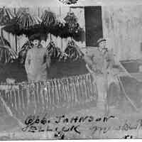          89-1-153_Muskrat_Trappers.jpg 451KB; Two men and three shotguns are posed with many muskrat pelts that are stretched for drying. Geo Johns or ELLICK Muskrats
   