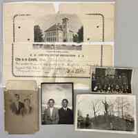          8th grade diploma from Saugatuck Public Schools, brothers Russell and Charles in vignette, Charles and an unknown boy (on right) sitting at a portrait studio, 