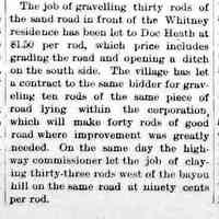          cr1893062301DocHeathGetsRoadContract.jpg; Doc Heath gravelling sand road in front of Whitney residence (Allegan St.)
   