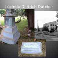          4. DUTCHER- I am Lucinda Dietrich Dutcher, wife of William Dutcher. We left Pennsylvania for Chicago in 1852 and came to Michigan in 1855 and bought the north part of Jonathan Wade's claim. To give our new town a head start we arrived with lots of family including our two sons, one daughter in law, a daughter, and the widower, son and mother-in-law of another daughter; my sister, Maria Graham, and son, Hugh, who was a carpenter and built most of early Douglas, and my brother, his wife and the twins, Emma and Emmet. Later my sister’s son, Charles and family, and her daughter and her husband, Jonas S. Crouse arrived. I was the first Methodist in the area and was a member of the Methodist church in Douglas where the library is now .  
[1804-1881]
   