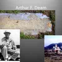          34. [ DEAM- I am Arthur F. Deam, an early burial in the annex across the street. I was head of the architectural design department at the University of Illinois, but summers we came to Saugatuck. After the mouth of the Kalamazoo was moved in 1906, the old lighthouse no longer was useful and was rented as a summer cottage. In 1936 the government decided to sell it and I won the bid. We used the old lighthouse, no light, no telephone, no electricity, as a summer cottage until 1956 when it was destroyed by a tornado. Then I designed and we built a new cottage, which looks a little like a lighthouse, and still has no electricity. My sons use the cottage now and decided to put both versions of our favorite vacation home on our tombstone.      [1895-1974]
   