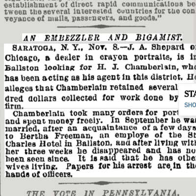 Screen grab of New York Times, November 9, 1889