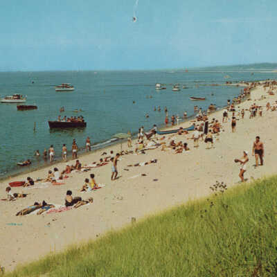 Oval Beach, Popular bathing beach on Lake Michigan: 68823-B by Dexter Press, Penrod Studio, Berrien Center, Mich.