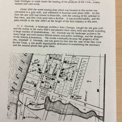 Copy of early map of Pier Cove and brief history.