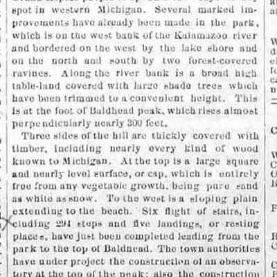 cr1884082901BaldheadPark-1.jpg 191KB Grand Rapids Daily Democrat Aug. 26: 294 steps and five landings. cites end of lumbering as impetus for creating park